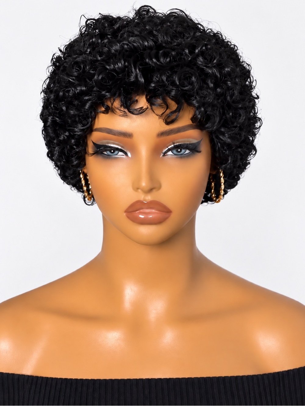 Short Curly Synthetic Wig - Black